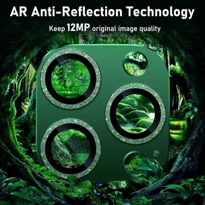UniqueMe for iPhone 13 Pro/13 Pro Max Camera Lens Protector - Alpine Green | Strong Drop Protection, Not Easy to Fall-off, Metal Ring, Tempered Glass, Rear Camera Screen Cover, Alpine Green - Image 3