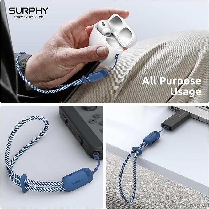 SURPHY 2 Pack Phone Lanyard, Phone Wrist Strap for Case, Camera Wrist Strap | Ultra-Light 2-Color Braided Phone Strap, Cellphone Charm Strap, Anti-Lost Wrist Lanyard for Women and Men, Blue Jay Gray - Image 6