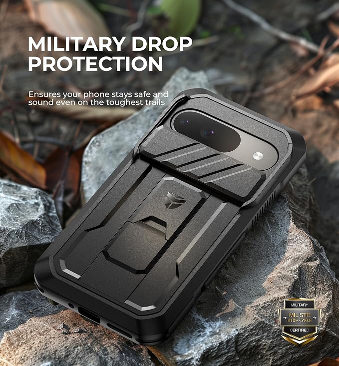Dexnor for Google Pixel 9 Case with Slide Camera Cover & Built-in Screen Protector & Heavy-Duty Kickstand,Full-Body Protective Cover Rugged Bumper Cases for Pixel 9,Black(2024) - Image 6