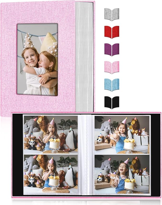 Photo Album 4x6,Linen Cover Slide-in Photo Album Book Can Holds 200 4x6 Photos with 50 Black Sheets for Baby Family Pictures Artwork or Postcards Storage (Pink) - Image 2