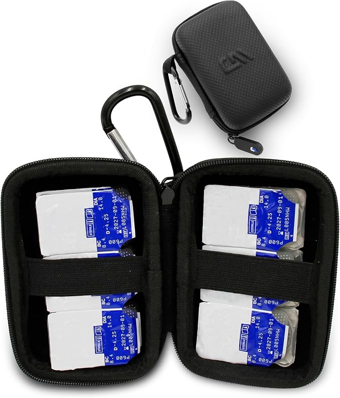 CASEMATIX Travel Case for Contact Lenses Fits 12 Daily Disposable Contacts in a Compact Dual-sided Storage Case with Clip On Carabiner - Includes Daily Contact Lens Case Only by CASEMATIX