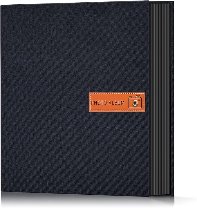 Popotop 4x6 Photo Album 200 Pictures, Linen Hardcover, Reinforced Spine | Compact 200-Photo Capacity, Acid-Free PP Slip-In Pockets, 2 Photos per Page, Black Inner Pages, No Memo Space by Popotop