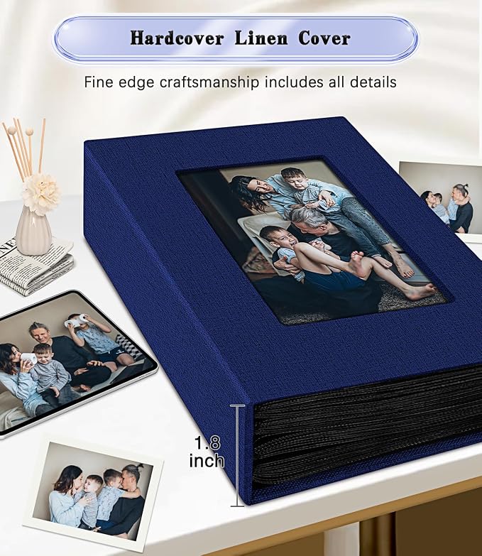 Ejblfe Photo Album 4x6,Linen Cover Slide-in Photo Album Book Can Holds 300 4x6 Photos with 50 Black Sheets for Family,Wedding,Baby and Holiday Pictures (Dark blue) - Image 5
