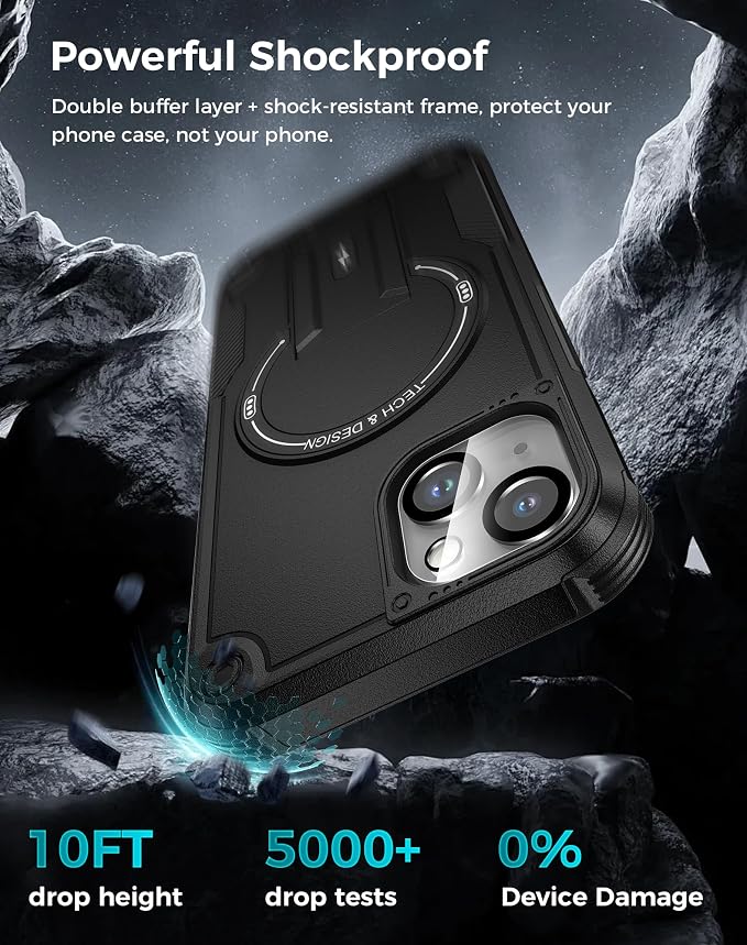 Goton 3 in 1 for iPhone 14 Case with Privacy Screen Protector Black | Glass Camera Lens Protector,Compatible for MagSafe,Invisible Kickstand, Shockproof Phone Cover for iPhone14 - Image 4