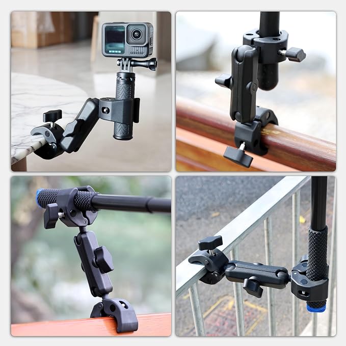 Double Super Clamp Camera Mount Umbrella Clamp for Chair | Umbrella Holder with 360° Ball Head Magic Arm for Stroller/Wheelchair/Beach Wagon/Golf Cart/Pole/Light Stand/Motorcycle - Image 6