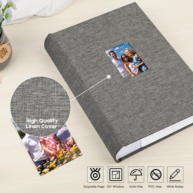 450 Pocket 4x6 Photo Album with Writing Space, Linen Cover, Grey | Large Capacity, 4x6 Album Book, with Memo for Family, Wedding Baby, Travel Memories Graduation Pictures - Image 6