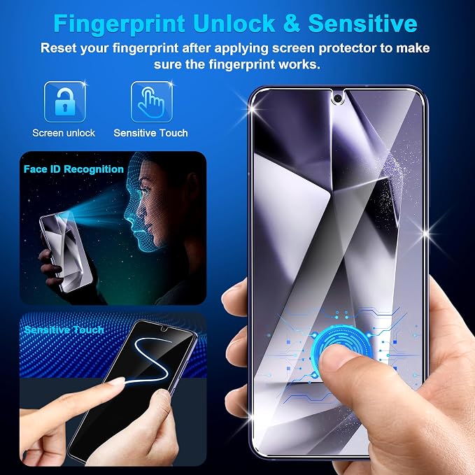 firtstnow 3 Pack for Samsung Galaxy S24 Plus Screen Protector Tempered Glass + 3 Pack Camera Lens Protector, Military Grade Shatterproof, 9H Hardness, Fingerprint Unlock, Case Friendly 6.7 Inch - Image 4