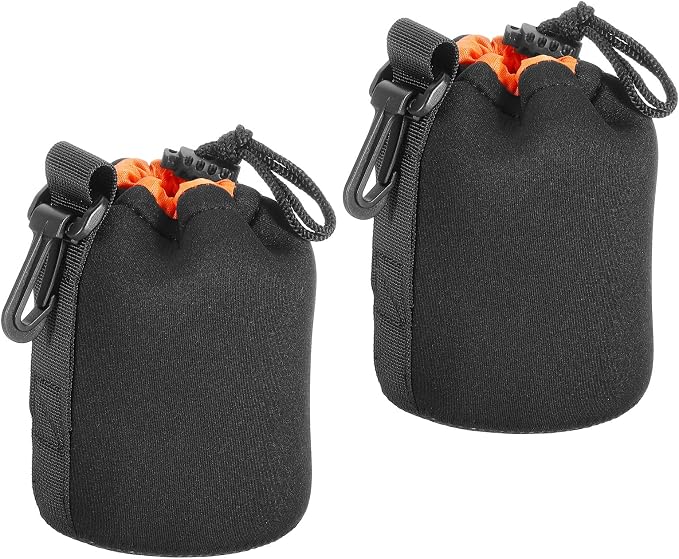 PATIKIL Camera Lens Bag, 2 Pcs 3.3" ID x 5.5" H Drawstring Lens Pouch with Thick Protective Neoprene, Lens Case for DSLR Camera Lens, Water Coffee Cups Black, Orange by PATIKIL