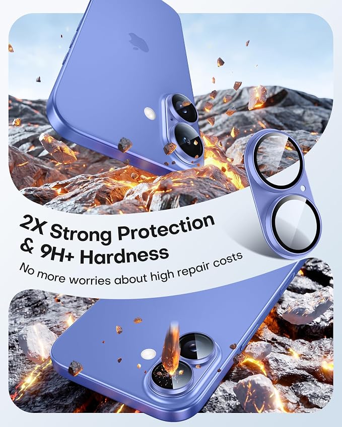 TAURI 2 Pack for iPhone 16/iPhone 16 Plus Camera Lens Protector, Ultramarine - Image 3