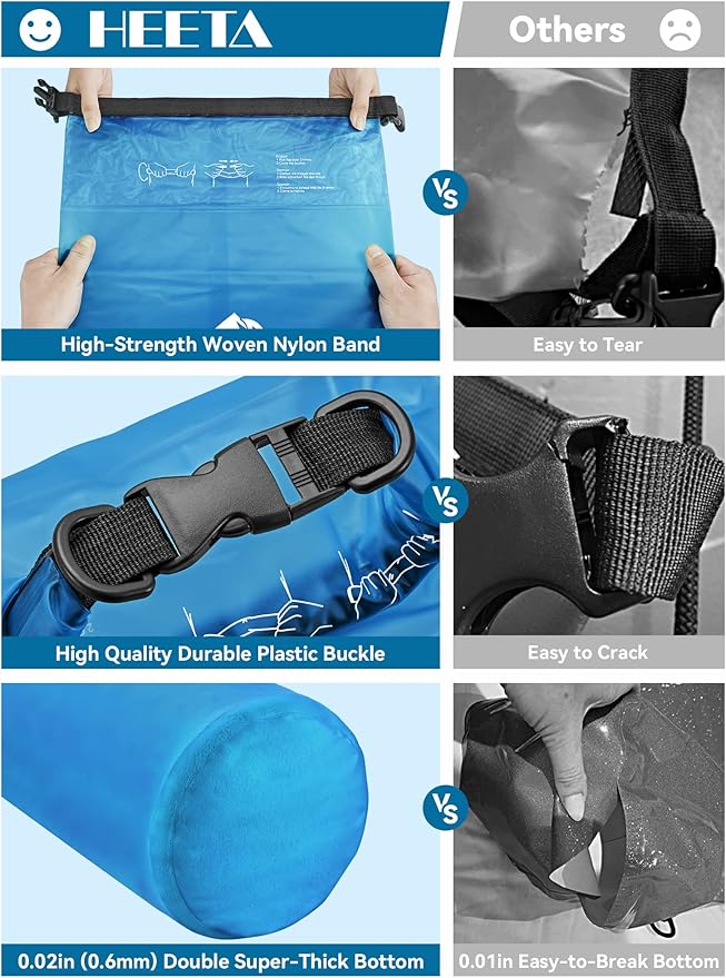 HEETA Dry Bag Waterproof Backpack with Phone Case 5L/10L/20L/30L/40L | Roll Top Lightweight Dry Storage Bag for Women Men, Travel Boating Kayaking Paddle Board Camping Beach Essentials Accessories - Image 4