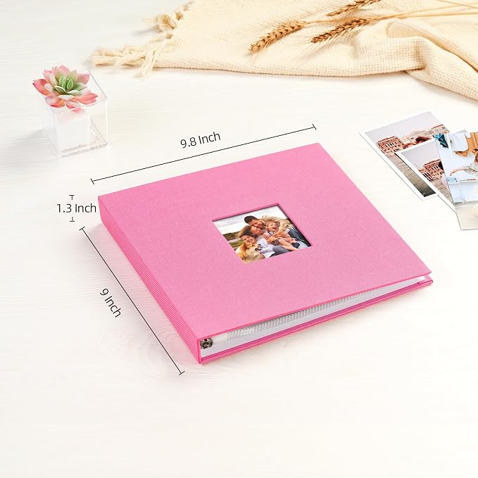 Mublalbum 8x8 Inch 3 Ring DIY Scrapbook Photo Album 40 Pages, Pink | 3 Ring Binder Scrapbook, Linen Cover, 20 Plastic Sleeves 40 Pages, Memory Book for Wedding, Baby, Family, DIY Projects - Image 2