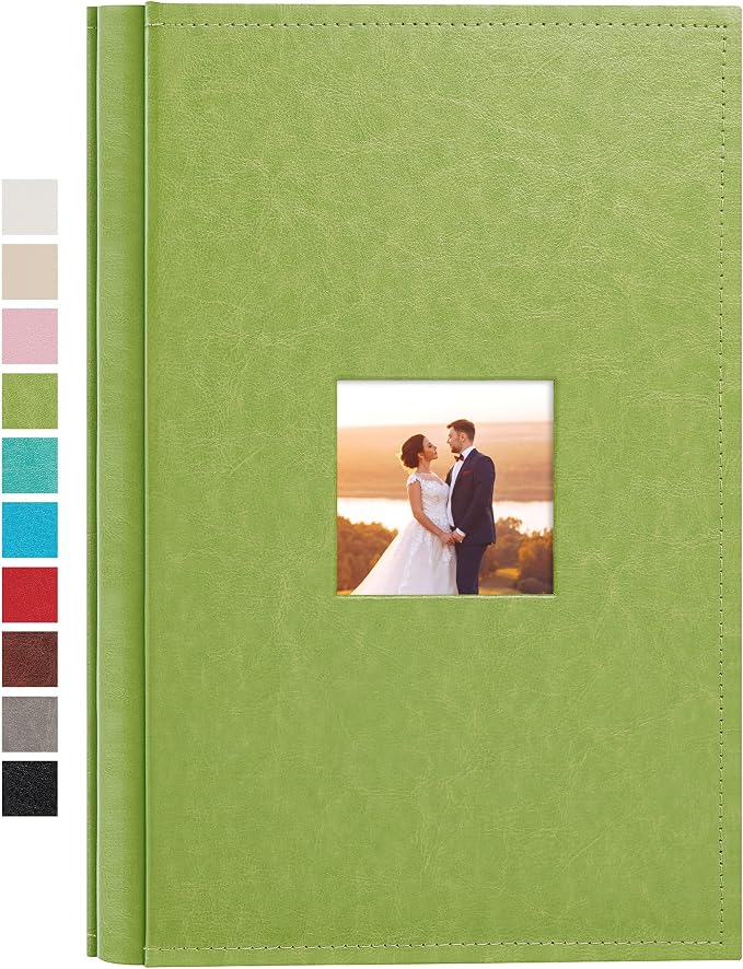 potricher Small Photo Album 4x6 300 Photos, Leather Cover, Green | Leather 4x6 Picture Album with 300 Horizontal Pockets, Photo Book for Family, Wedding, Anniversary, and Baby by potricher