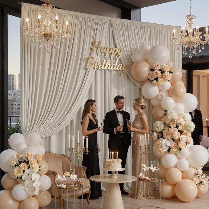 50ftx10ft Wrinkle Free Beige Backdrop Curtains for Parties, 10 Panels 5x10ft Silky Polyester Photo Backdrop Drapes Back Drop Cloth Drapery for Wedding Birthday Photography Backgrpund - Image 7