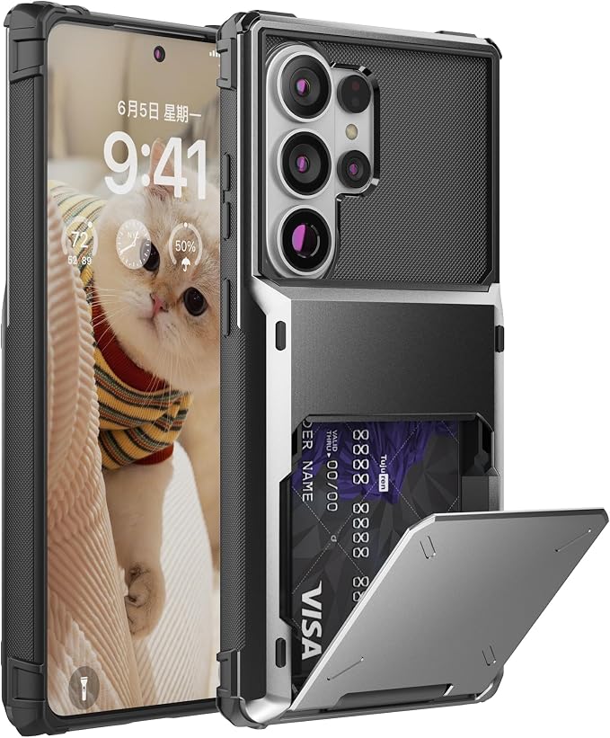 Foluu Wallet Case for Samsung Galaxy S26 Ultra with Card Holder, 5 Credit Hidden Card Slot Flip Cover Dual Layer Protective Hard PC Back & Soft TPU Bumper Case for Galaxy S26 Ultra 2026 (Gray) - Image 9