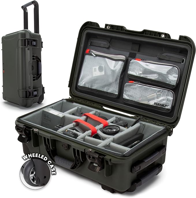 NANUK 935 Pro Photo Kit – Waterproof Travel Camera Hard Case with Padded Dividers and Wheels, 22” x 14” x 9” - Dustproof and Impact Resistant, Airline Carry-On Approved – Olive by NANUK