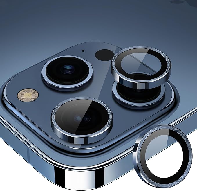 for iPhone 15 Pro/15 Pro Max Camera Lens Protector Cover, Blue | Individual Metal, 9H Hardness, Scratch Resistant, Shockproof, Drop Protection, Case Friendly, Stylish Accessories by Xfilm