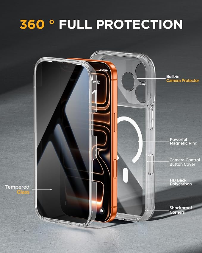 Miracase for iPhone 17 Pro Max Case with Privacy Screen Protector, Clear | Compatible with MagSafe, 360° Full Body Protection, Full Camera Protection, Military-Grade Shockproof Phone Case 6.9" - Image 3