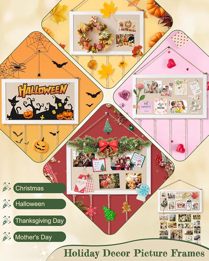 Bikoney Large Collage Picture Frame with Bulletin Board Photo Display | Wall Polaroid Display with 30 Clips & 6 Pushpins, No-Drill Wood Board for Dorm Room Decor & Graduation Gift - Image 4