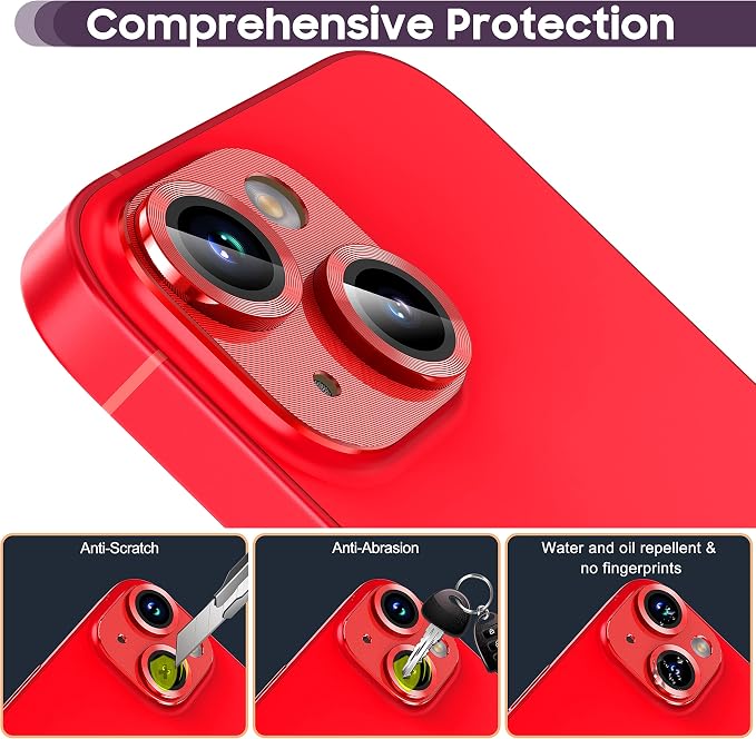 Suoman for iPhone 14 6.1 inch/iPhone 14 Plus 6.7 inch Camera Lens Protector, 9H Tempered Glass Film, [Does not Affect Night Shots] Metal Lens Protective Cover -Red - Image 5