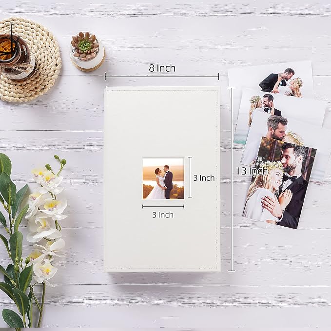 potricher Small Photo Album 4x6 300 Photos, Leather Cover, White | Leather 4x6 Picture Album with 300 Horizontal Pockets, Photo Book for Family, Wedding, Anniversary, and Baby - Image 2