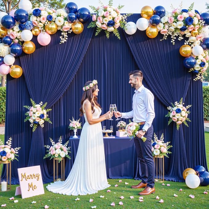 10 Panels Navy Blue Backdrop Curtain for Parties Wrinkle Free Photo Curtains Backdrop Drapes Fabric Decoration for Wedding Birthday Party Baby Shower 50ft(W) x 10ft(H) - Image 2