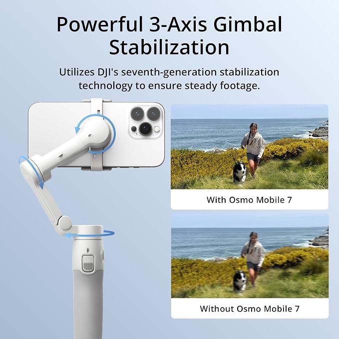 DJI Osmo Mobile 7 Gimbal Stabilizer for iPhone & Android, 3-Axis Gimbal | Built-in Tripod, Ultra-Light, Comfortable Grip, ActiveTrack, ShotGuides, One-Tap Edit, 10hrs Use, Phone Charging - Image 2