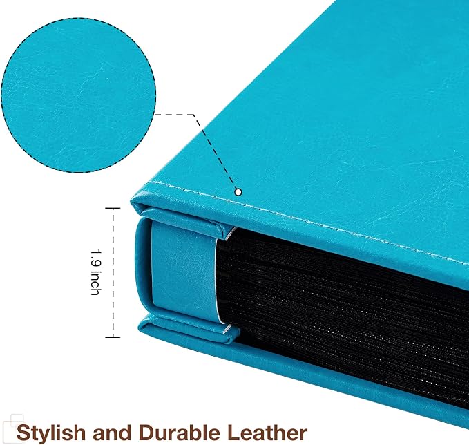 potricher Small Photo Album 4x6 100 Photos, Leather Cover, Blue | Leather 4x6 Picture Album with 100 Horizontal Pockets, Photo Book for Family, Wedding, Anniversary, and Baby - Image 6