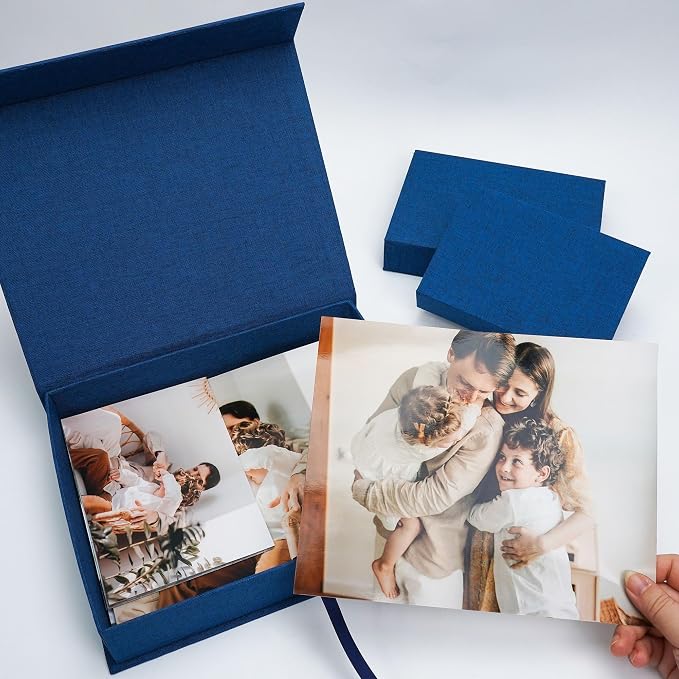 Vienrose Linen Photo Storage Box, 8"x10", Postcard Keeper, Dark Blue | 1Pc Sturdy Linen Cover Box for Photos, Postcards & Decorative Paper Storage, Perfect for Home, Office, Craft Room, and Travel - Image 4