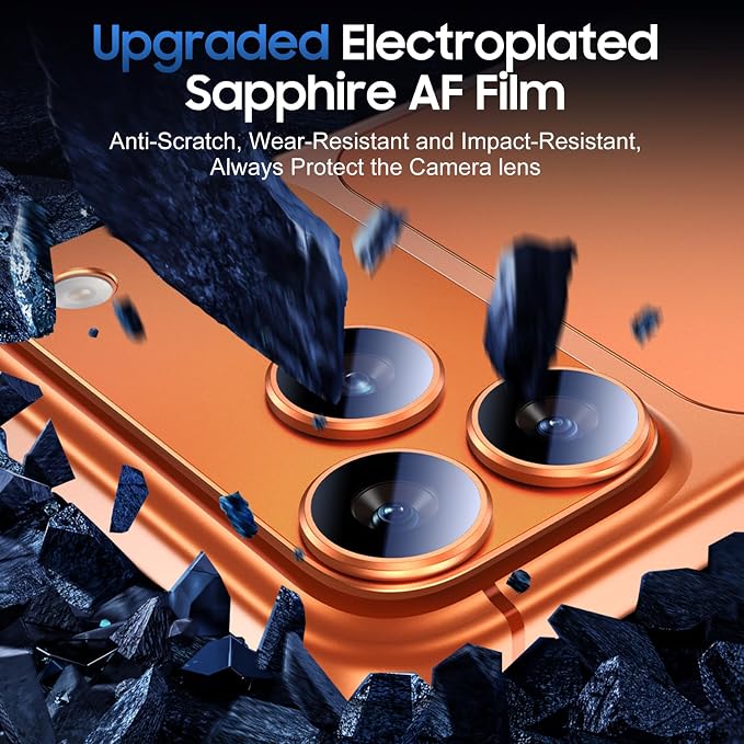 UniqueMe for 3 Pack iPhone 17 Pro Max Camera Lens Protector - All Orange | Drop Protection, Case Friendly, Acrylic Material, Camera Cover Screen, Update New Version - Image 3