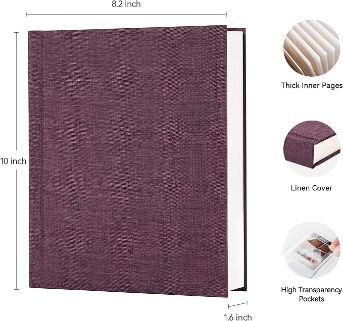 Instax Mini Photo Album with Writing Space, Linen Cover, Purple | Compatible with 2x3 inch & Polaroid Pictures, 112 Recessed Clear Pockets, Wedding Guest Book and Family Memories - Image 2
