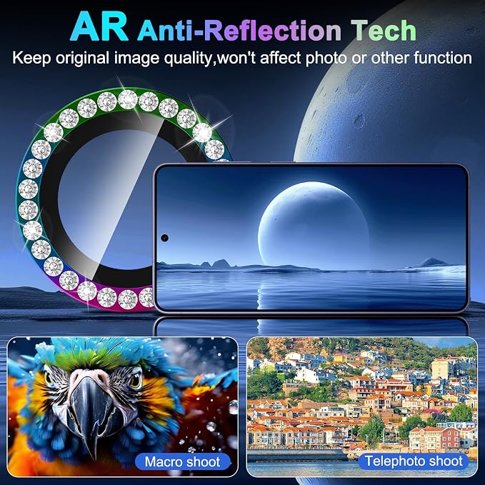 Meshine for Samsung Galaxy S26 Ultra Camera Lens Protector,Scratch Proof,Strong Adsorption,9H Hardness with Metal Ring Camera Cover,Ultra Thin Case Friendly, Accessories Lens Protector,Shiny Colorful - Image 4