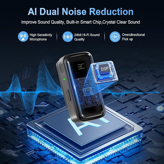 EX Wireless Lavalier Microphone System, Dual Clip-On Mics + Charging Case, 164ft Range Plug-and-Play for iPhone/Android, Advanced Noise Reduction, 48H Runtime-Video Recording, TikTok, YouTube, Black - Image 2