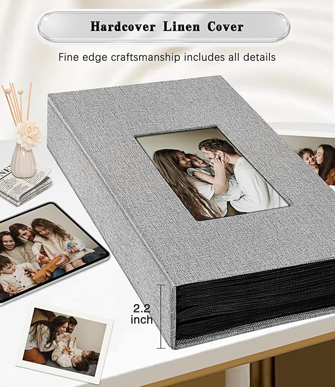 Ejblfe Photo Album 4x6,Linen Cover Slide-in Photo Album Book Can Holds 300 4x6 Photos with 50 Black Sheets for Family,Wedding,Baby and Holiday Pictures (Gray) - Image 5