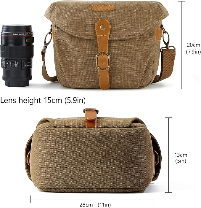 BAGSMART Canvas Crossbody Camera Bag with Rain Cover for Women Men, Khaki | SLR DSLR Camera Case, Compact Camera Shoulder Bag - Image 6