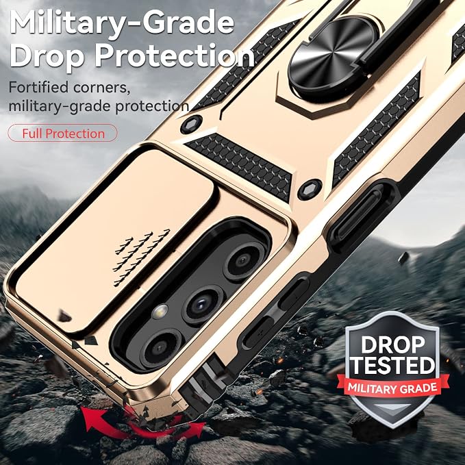 for Samsung Galaxy A14 5G Case with Screen Protector & Camera Lens Cover, [Military Grade] 16FT Drop Tested, Magnetic Kickstand Rugged Shockproof Protective Case for Samsung A14 5G, Gold - Image 6