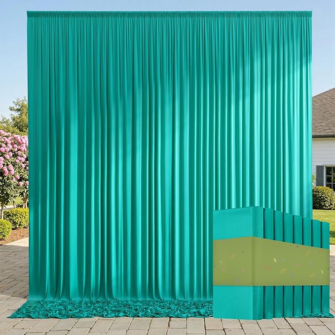 40ftx10ft Wrinkle Free Turquoise Backdrop Curtains for Parties, Thick Polyester Teal Photo Backdrop Drape 8 Panels for Wedding Birthday Photography Background Backdrop Stand by ENJOYYOURPARTY