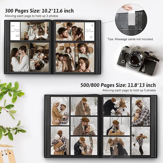 Popotop 4x6 Photo Album Holds 800 Pictures, Vegan Leather Hardcover | 800-Photos Capacity, Clear Slip-In Pockets, Extra-Large Collection Format, Front Photo Window, Gifts for Family Wedding Baby - Image 6