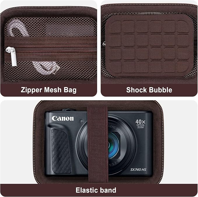 Carrying Case for Canon PowerShot SX740 HS, SX730 HS Camera, Brown | SX720 HS, SX620 HS, G7 X Mark III, G7 X Mark II Digital Camera, Storage Holder Travel Bag with Mesh Pocket for Battery Pack - Image 5