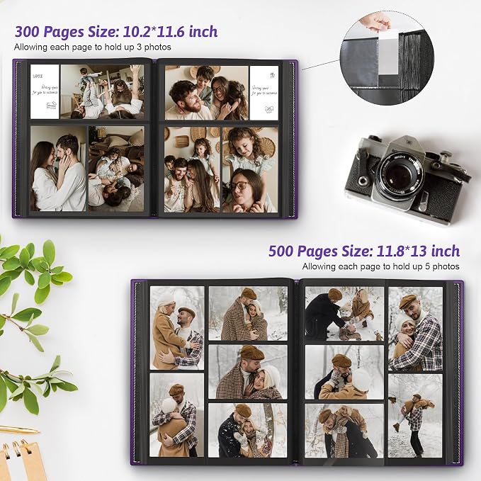 Popotop 4x6 Photo Album Holds 500 Pictures, Vegan Leather Hardcover | 500-Photos Capacity, Clear Slip-In Pockets, Large Collection Format, Front Photo Window, Gifts for Family Wedding Baby - Image 5