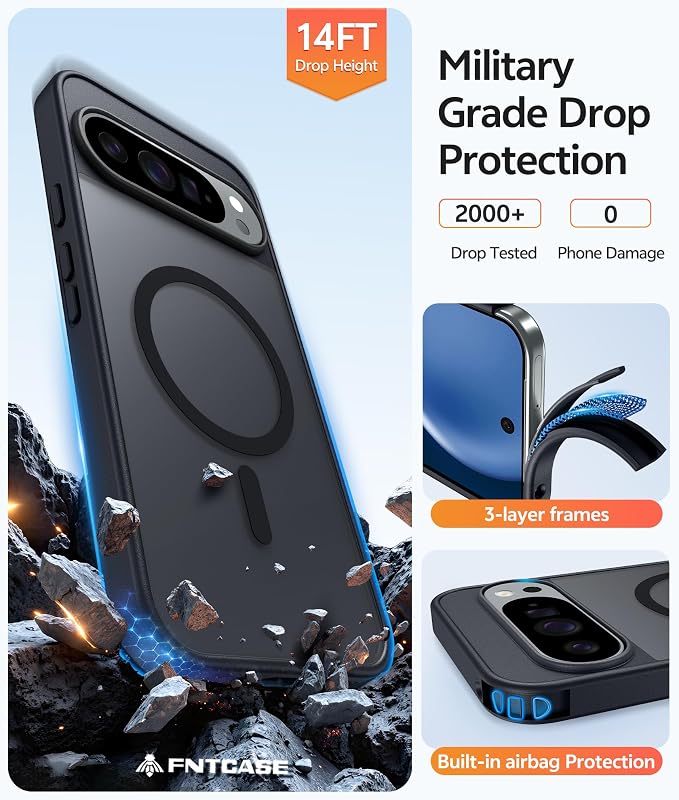 FNTCASE for Google Pixel 10 Pro XL / 9 Pro XL Case, Compatible with Magsafe | Screen Protector, Translucent Matte, 14FT Military Grade Drop Protection, Shockproof Protective Phone Cover, Black - Image 5