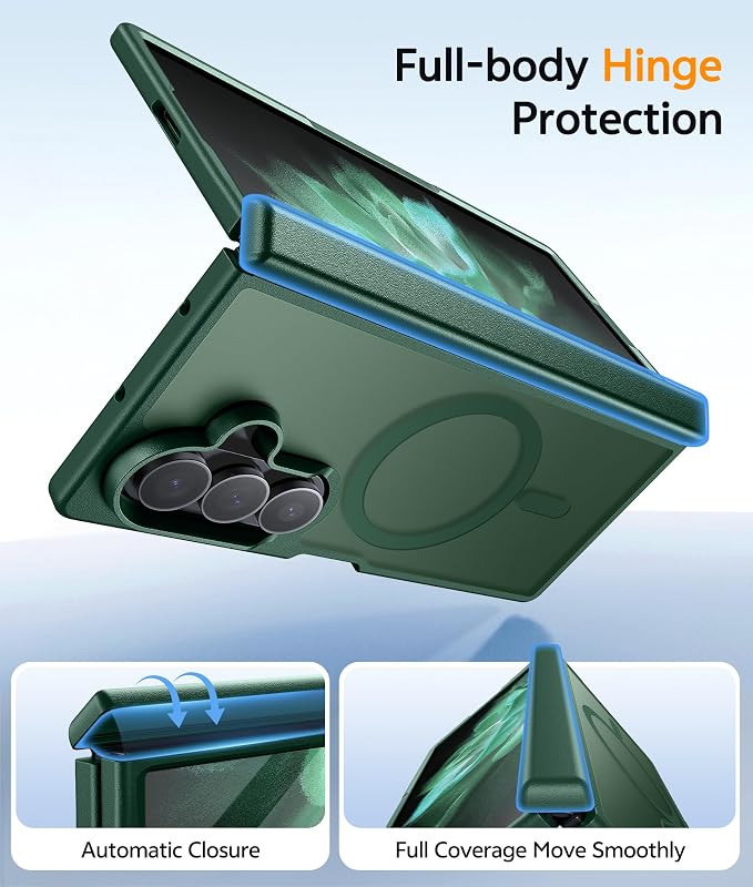 FNTCASE for Samsung Galaxy Z Fold 7 Case, Hinge Protection, Fit for Magsafe | with Screen Protector, Translucent Matte Magnetic Back, 18FT Military Grade Drop Proof, Protective Phone Cover, Green - Image 3