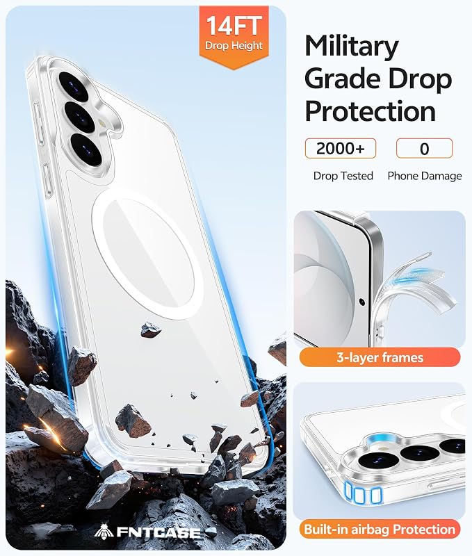 FNTCASE for Samsung Galaxy S26 Case, Fit for Magsafe, with Screen Protector | Clear Anti Yellowing Magnetic Back, 14FT Military Grade Drop Protection, Shockproof Protective Phone Cover, Transparent - Image 6