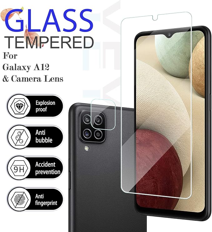 Galaxy A12 HD Clear Tempered Glass Screen Protector + Camera Lens Protectors, [2+2 Pack] [3D Glass] [Bubble-Free] [Anti-Glare] Screen Protector Glass For Samsung Galaxy A12 - Image 2