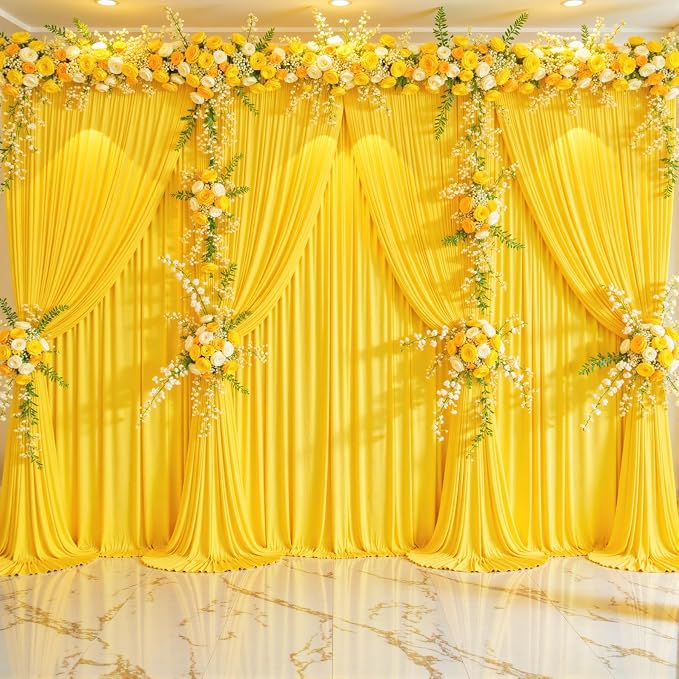 10 Panels Yellow Backdrop Curtains for Wedding Party Wrinkle Free Backdrops Curtain Drapes Fabric Decorations Photo Back Drop Cloth for Baby Shower Photography Stage Reception 50ft(W) x 12ft(H) - Image 4