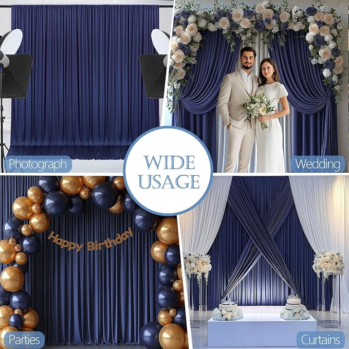ESGOTBME 20x10ft Wrinkle Free Navy Blue Backdrop Curtain for Parties Soft Fabric Drapes Wedding Curtain Backdrop for Birthday Party Decorations Background for Photography 5x10ft, 4 Panels - Image 3