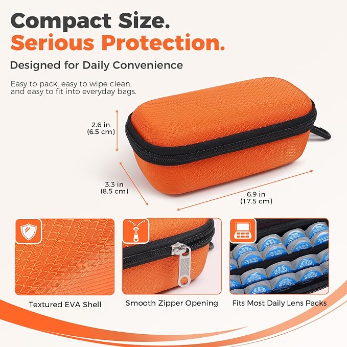 WOMACO Daily Contact Lens Case, Hard Shell Portable Contact Lens Travel Box for Disposable Daily Lenses, Left Right Separated Contact Lens Storage Organizer with Mesh Pocket (Orange, for 40 pieces) - Image 7