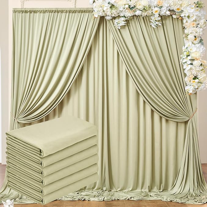 30 ft x 10 ft Wrinkle Free Light Green Backdrop Curtain for Parties, Thick Green Polyester Photo Backdrop Drapes for Baby Shower Wedding Engagement Birthday Party Backdrop Stand,5ft x 10ft 6 Panels by Outpain
