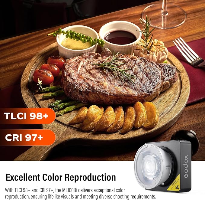 Godox ML100Bi 120W LED Video Light 34300 Lux 2800K-6500K | ML100 Bi Color Portable COB LED Video Light CRI 96+/TLCI 97+ 11 FX Effects for Filming Live Streaming Studio Photography - Image 4