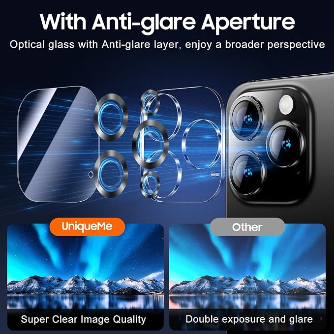 UniqueMe for iPhone 16 Pro/16 Pro Max Camera Lens Protector - Matte Black | 3 Pack-Drop Protection, Case Friendly, 9H Tempered Glass, Camera Cover Screen, Update New Version - Image 3