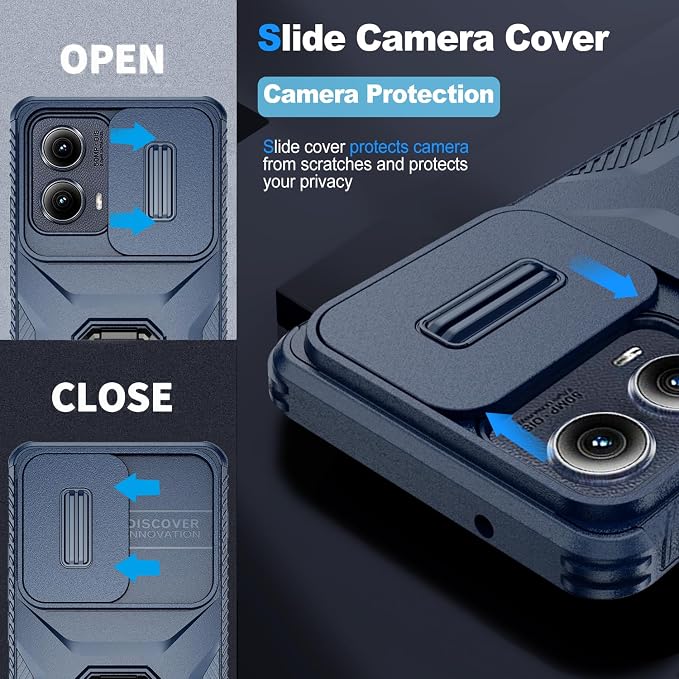 for Moto Edge 2024 Case,with Sliding Camera Lens Cover,HD Screen Protector,360° Rotating Ring Kickstand, Military-Grade Shockproof Protective Cover for Motorola Moto Edge 2024,Blue - Image 3